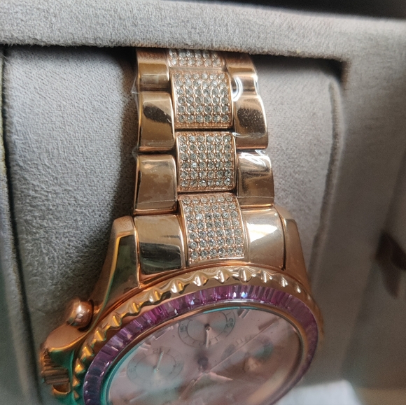 Michael Kors Everest Women's Rose Gold Purple -Stainless Chronograph Watch MK721 - Picture 6 of 13